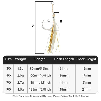 3PCS/Bag Assist Hooks 3/0‑9/0 Glow Squid Octopus Single Hook Saltwater Heavy Metal Jigging