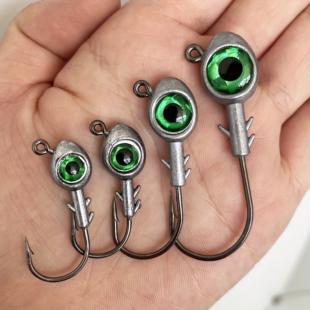 5PCS/Pack 3D Big Eye Jigheads For Fishing Trout & Bass, High Carbon Steel Hook Suitable For Red Fish, Salmon, Bass, Trout And Other Fish