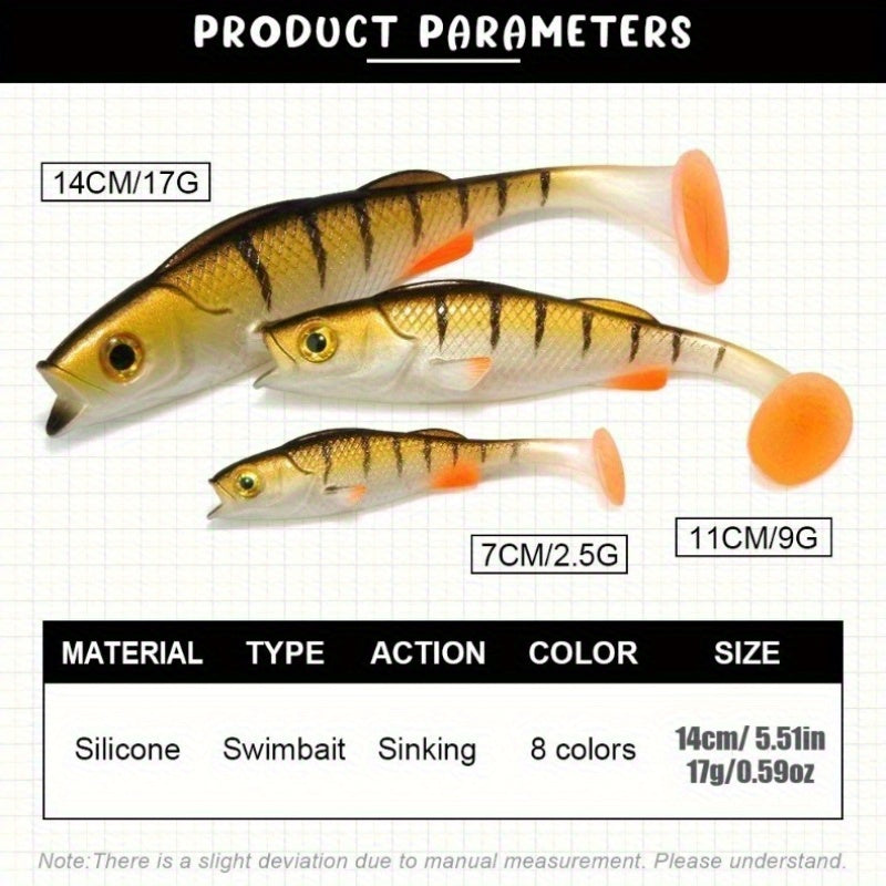 3pcs 7cm/11cm/14cm Soft Tail Realistic Fish Lures - Floating & Sinking Dual Action, High-Density Durable PVC Bait for Bass