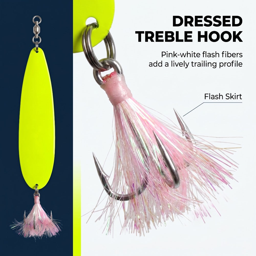 23cm / 9inch Jigging Spoon – Long Range Casting Metal Lure with Feather Treble Hook for Mackerel, Bluefish & Striped Bass