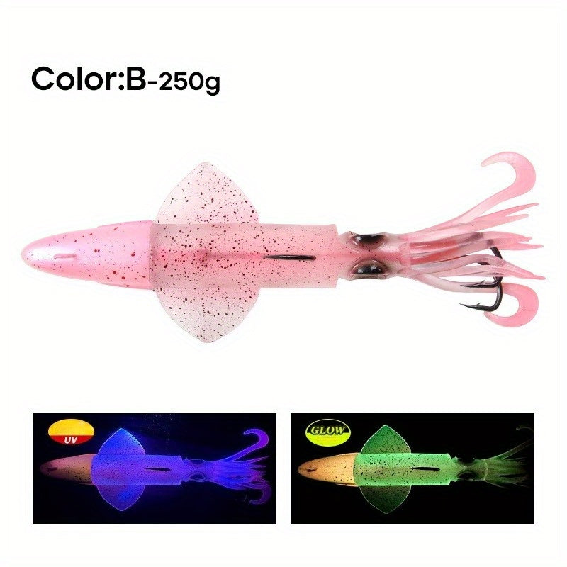 Big Eye Squid Fishing Lure - Glow-in-the-Dark UV Lure with Anti-Loose Design, Durable Metal Hooks & Soft Bait for Deep Sea Night Fishing