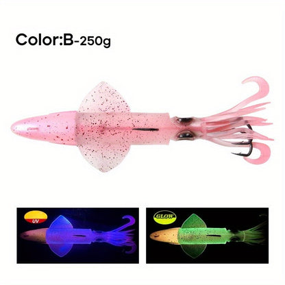 Big Eye Squid Fishing Lure - Glow-in-the-Dark UV Lure with Anti-Loose Design, Durable Metal Hooks & Soft Bait for Deep Sea Night Fishing