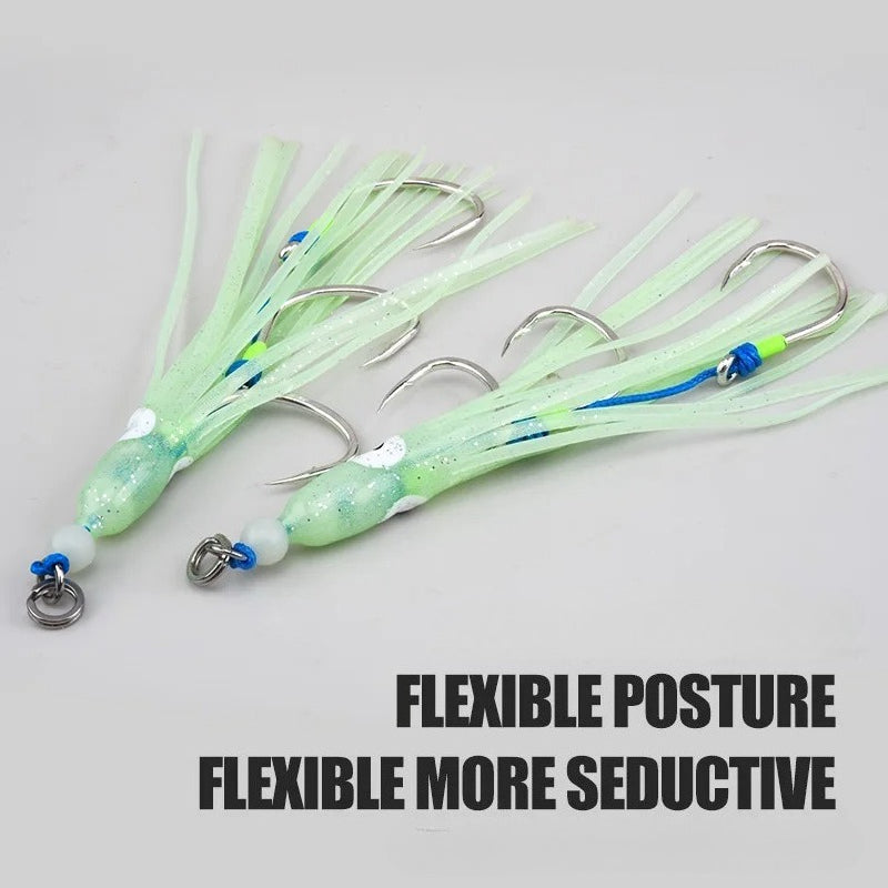 2PCS Sea Fishing Luminous Squid Hooks, Realistic Octopus Three-Hook Boat Fishing for Mackerel And Ribbonfish Hooks