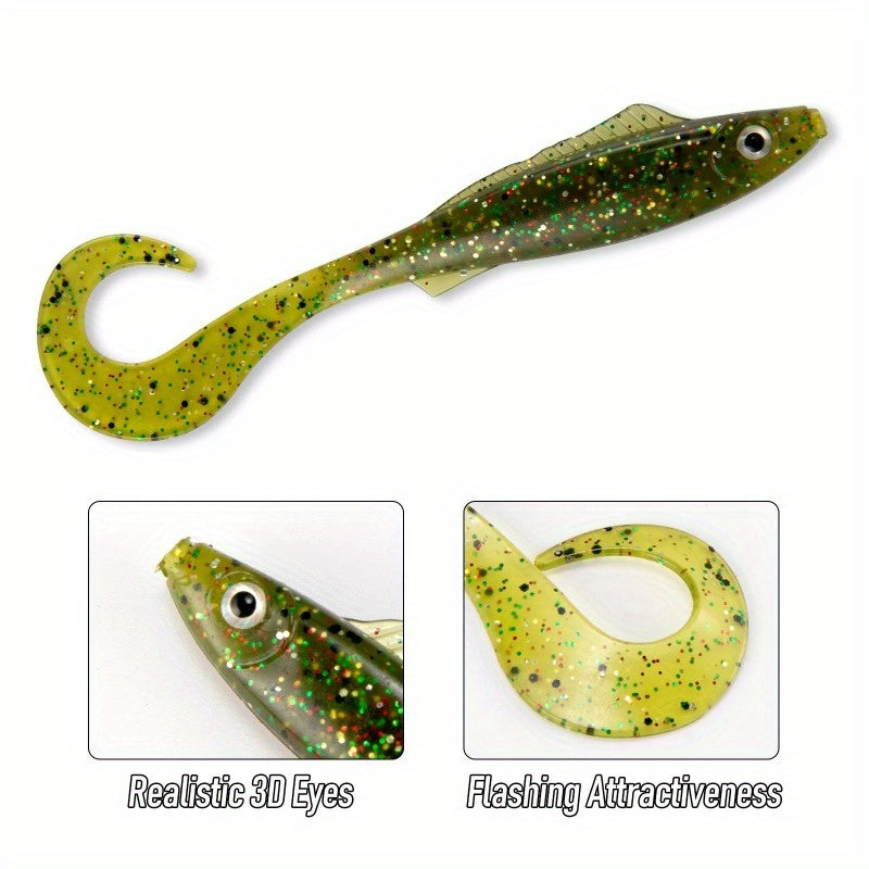 5pcs 3D Stereoscopic Simulation Tail Double-Color Soft Bait 3.7inch/4.1G Fish-Eye Design Lure Bait for Sea Fishing And Freshwater Use