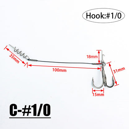 2PC Stinger Wire Trace Leader With Screw Treble Hook For Soft Bait