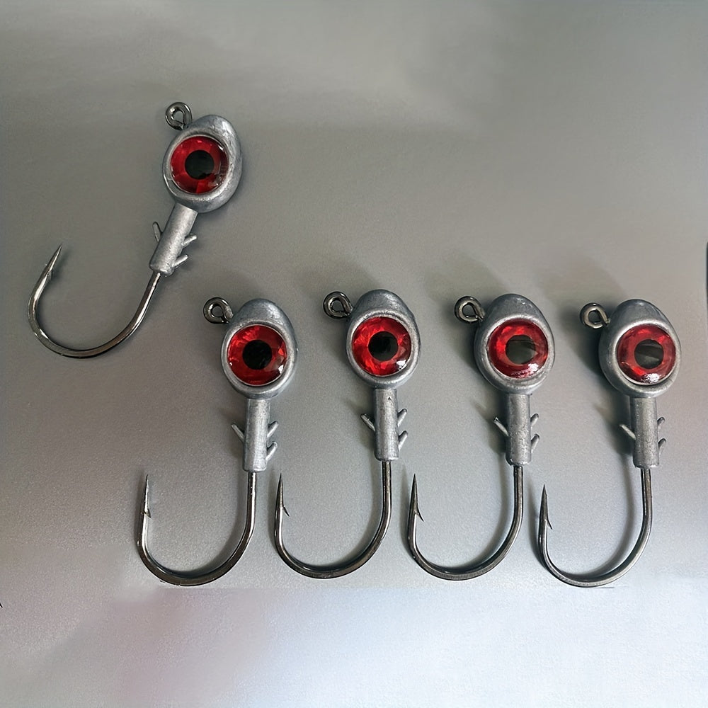 5PCS/Pack 3D Big Eye Jigheads For Fishing Trout & Bass, High Carbon Steel Hook Suitable For Red Fish, Salmon, Bass, Trout And Other Fish