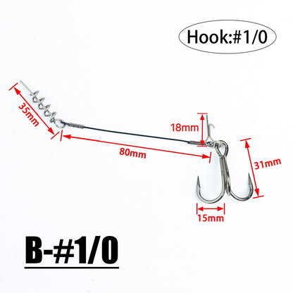 2PC Stinger Wire Trace Leader With Screw Treble Hook For Soft Bait