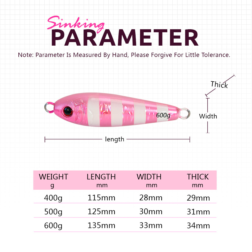 400g 500g 600g Fat Glow Metal Jigs Heavy Weight Deep Sea Boat Fishing Luminous Jigging Lures