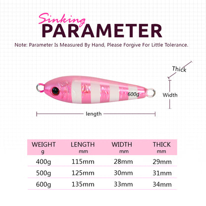 400g 500g 600g Fat Glow Metal Jigs Heavy Weight Deep Sea Boat Fishing Luminous Jigging Lures