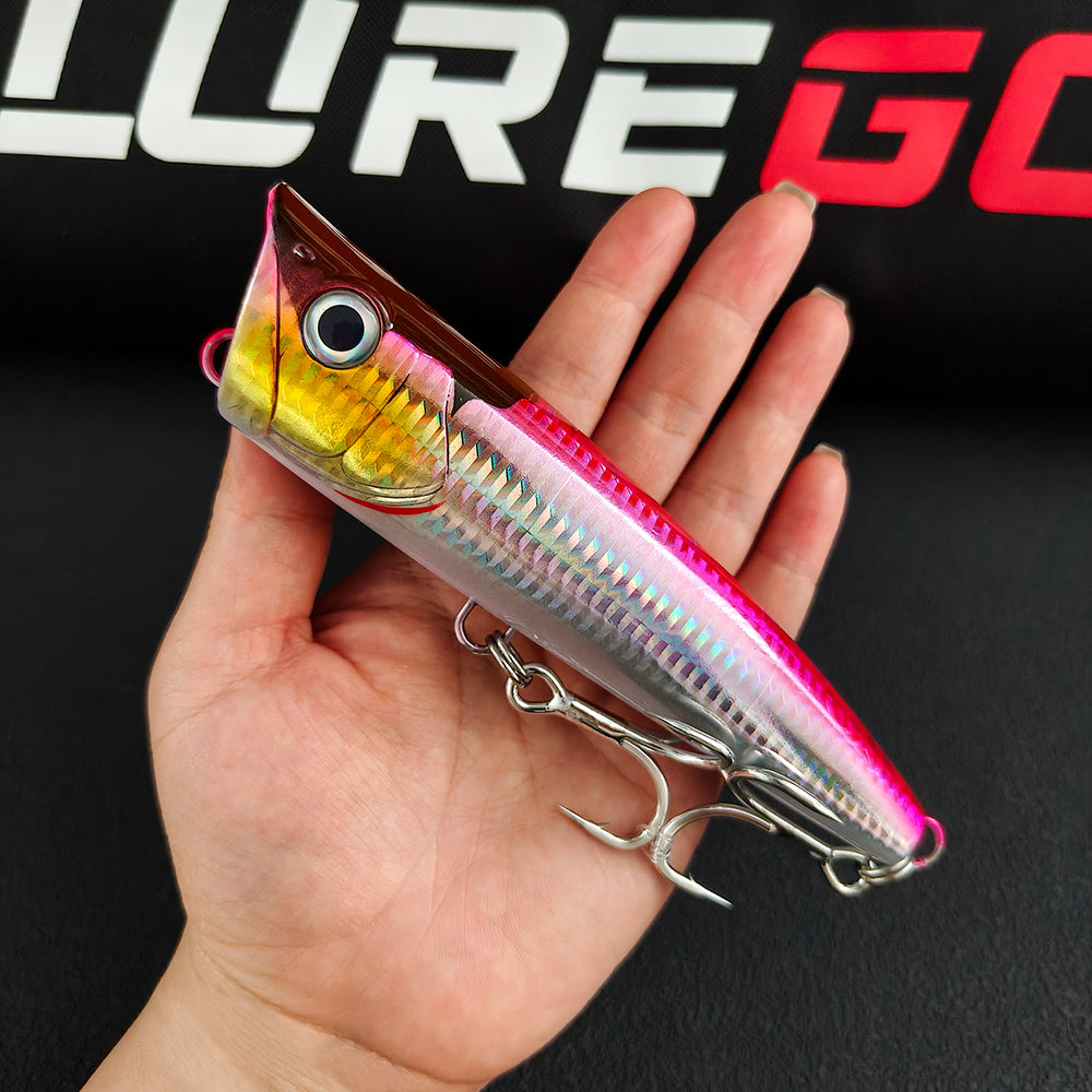 Long Cast 96g Heavy-Duty Popper Lure – 15cm Giant Topwater Plug, Realistic Saltwater Fishing Lure for Bass & Big Game