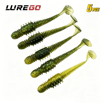 5PCS 10cm Sea Cucumber Style Ribbed Soft Lure with T-Tail