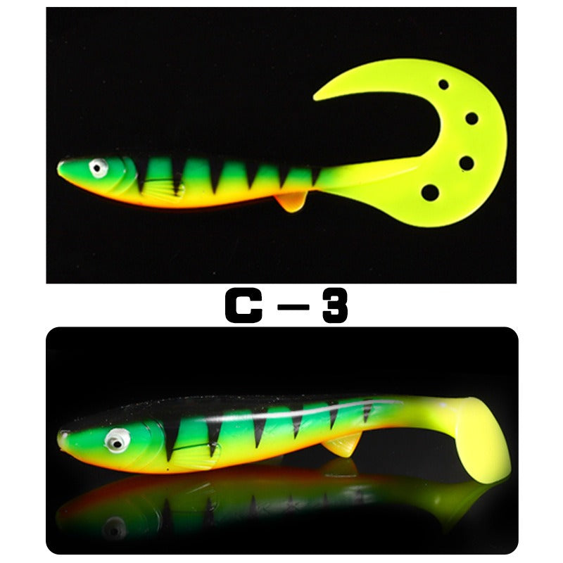 Giant 7.48inch/6.5inch T-Tail Curled Tail Grub Soft Fishing Lure - Saltwater Freshwater Bass Grouper Bait