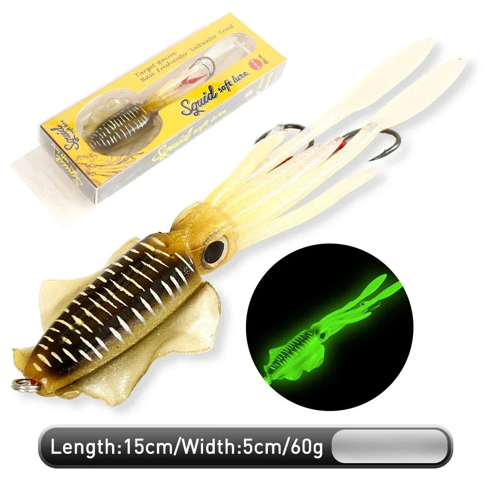 60g Soft Squid Bait Fishing Trolling Lure Octopus Head Jigs Luminous UV Squid Jig