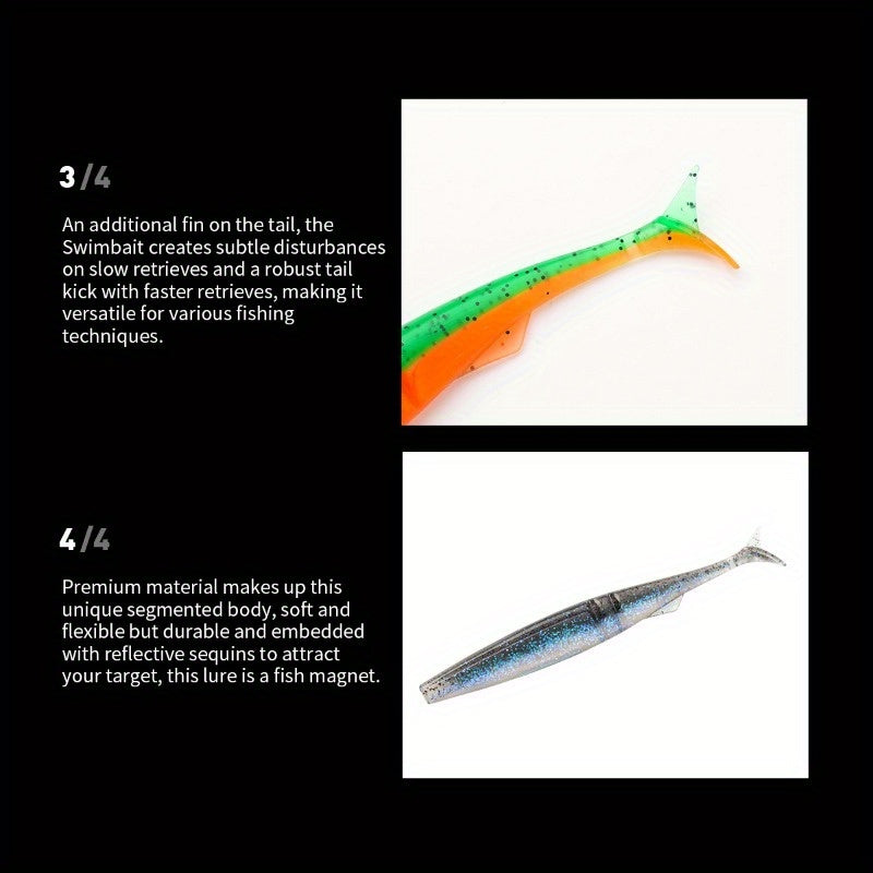 5pcsT-Tail Soft Lures 4.72" - 9.9g, High-Swim Simulated Fish Baits for Bass