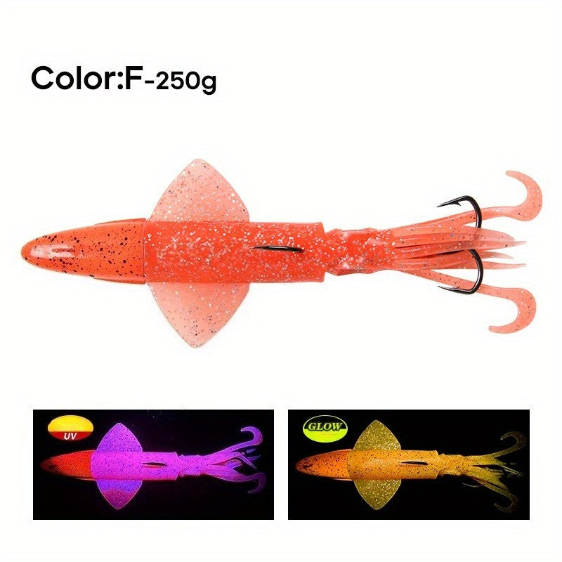 Big Eye Squid Fishing Lure - Glow-in-the-Dark UV Lure with Anti-Loose Design, Durable Metal Hooks & Soft Bait for Deep Sea Night Fishing