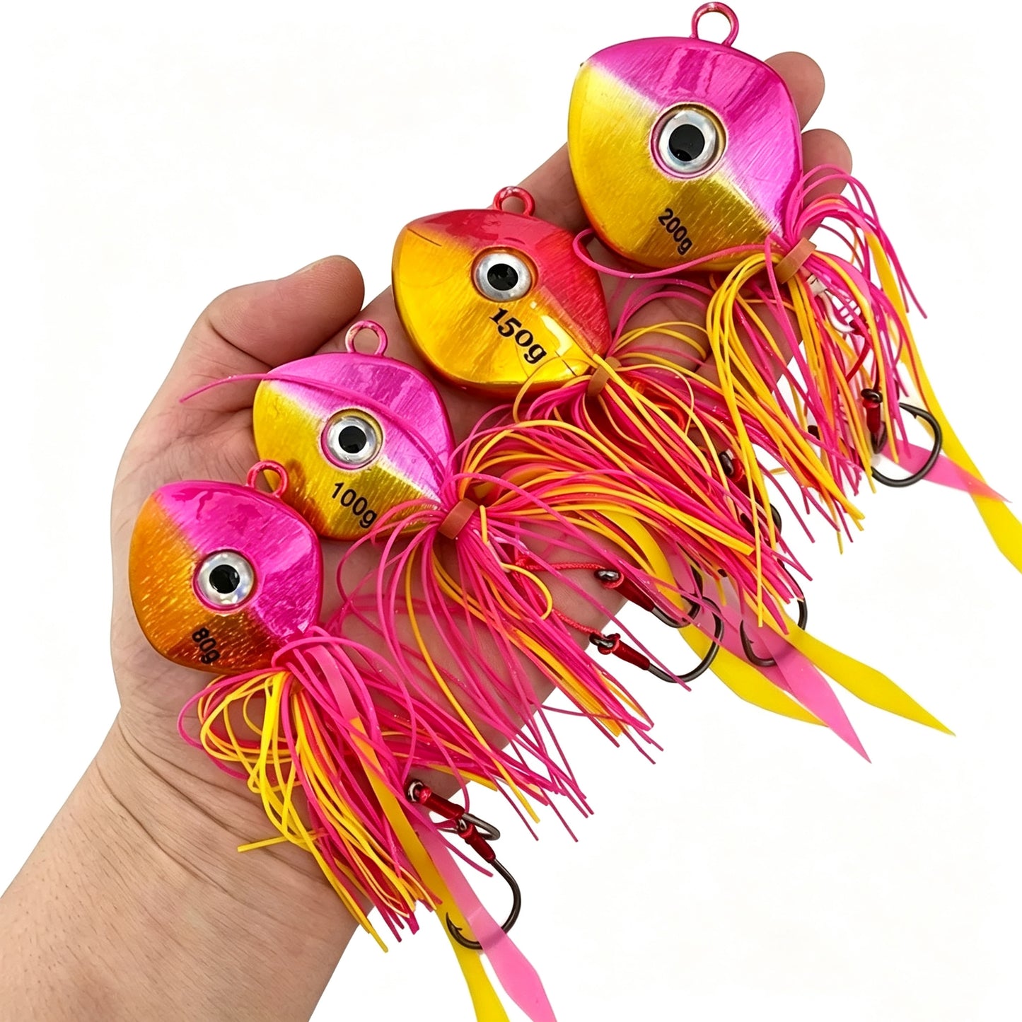 80g-200g 3D Eyes Laser Jig Lure, Heavy Skirted Swimbait for Deep Jigging Long Cast Saltwater Freshwater Fishing Bait