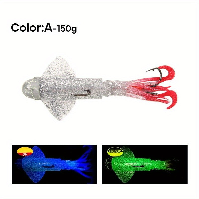 Big Eye Squid Fishing Lure - Glow-in-the-Dark UV Lure with Anti-Loose Design, Durable Metal Hooks & Soft Bait for Deep Sea Night Fishing