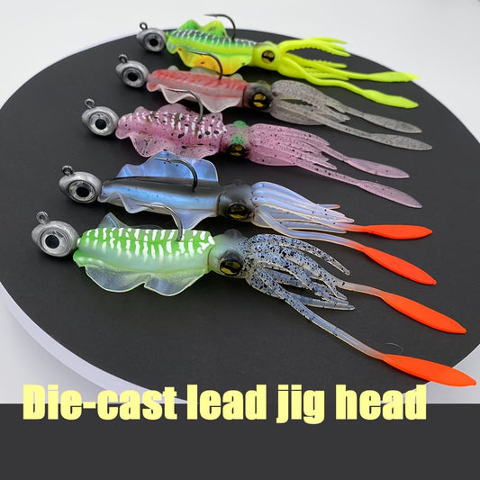 LUREGO 1pc Ultra-Realistic Squid Jig Lures with Weighted Lead Head & Lifelike PVC Tentacles | Multi-Color Freshwater Fishing Kit for Bass, Pike, Trout | Perfect for Beginners & Expert Anglers