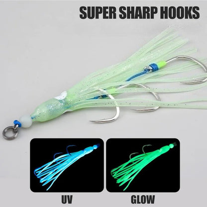 2PCS Sea Fishing Luminous Squid Hooks, Realistic Octopus Three-Hook Boat Fishing for Mackerel And Ribbonfish Hooks