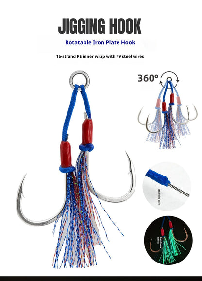 LUREGO Swivel Assist Hooks 2/0-7/0, 16-Strand PE Braid for Metal Jigging