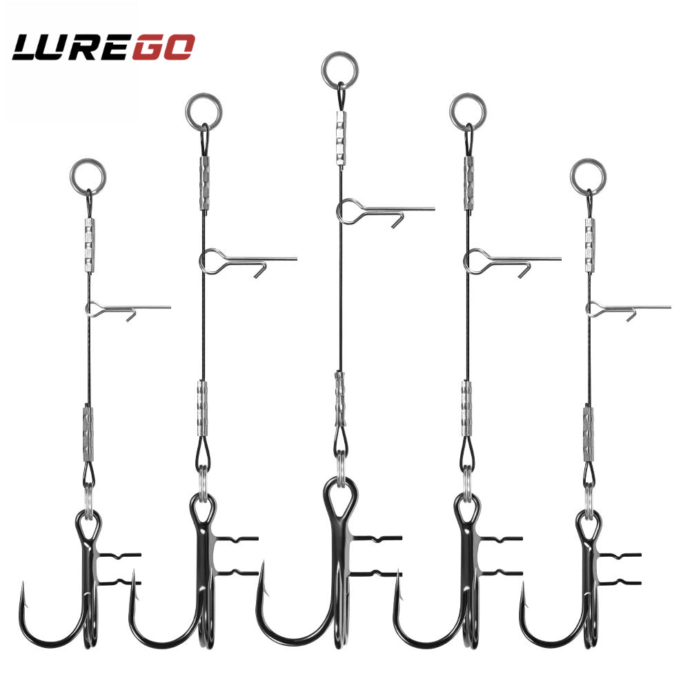 LUREGO 2pcs Strike Point Stinger Rig for Pike Fishing, Wide Bend T Belly Assist Hooks #4 #2 #1 #1/0, Soft Rubber Softbait Lure Fishing Accessorie
