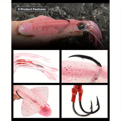 Big Eye Squid Fishing Lure - Glow-in-the-Dark UV Lure with Anti-Loose Design, Durable Metal Hooks & Soft Bait for Deep Sea Night Fishing