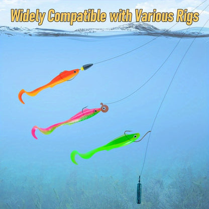 5pcs 3D Stereoscopic Simulation Tail Double-Color Soft Bait 3.7inch/4.1G Fish-Eye Design Lure Bait for Sea Fishing And Freshwater Use