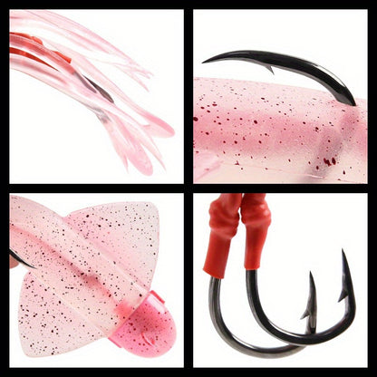 Big Eye Squid Fishing Lure - Glow-in-the-Dark UV Lure with Anti-Loose Design, Durable Metal Hooks & Soft Bait for Deep Sea Night Fishing