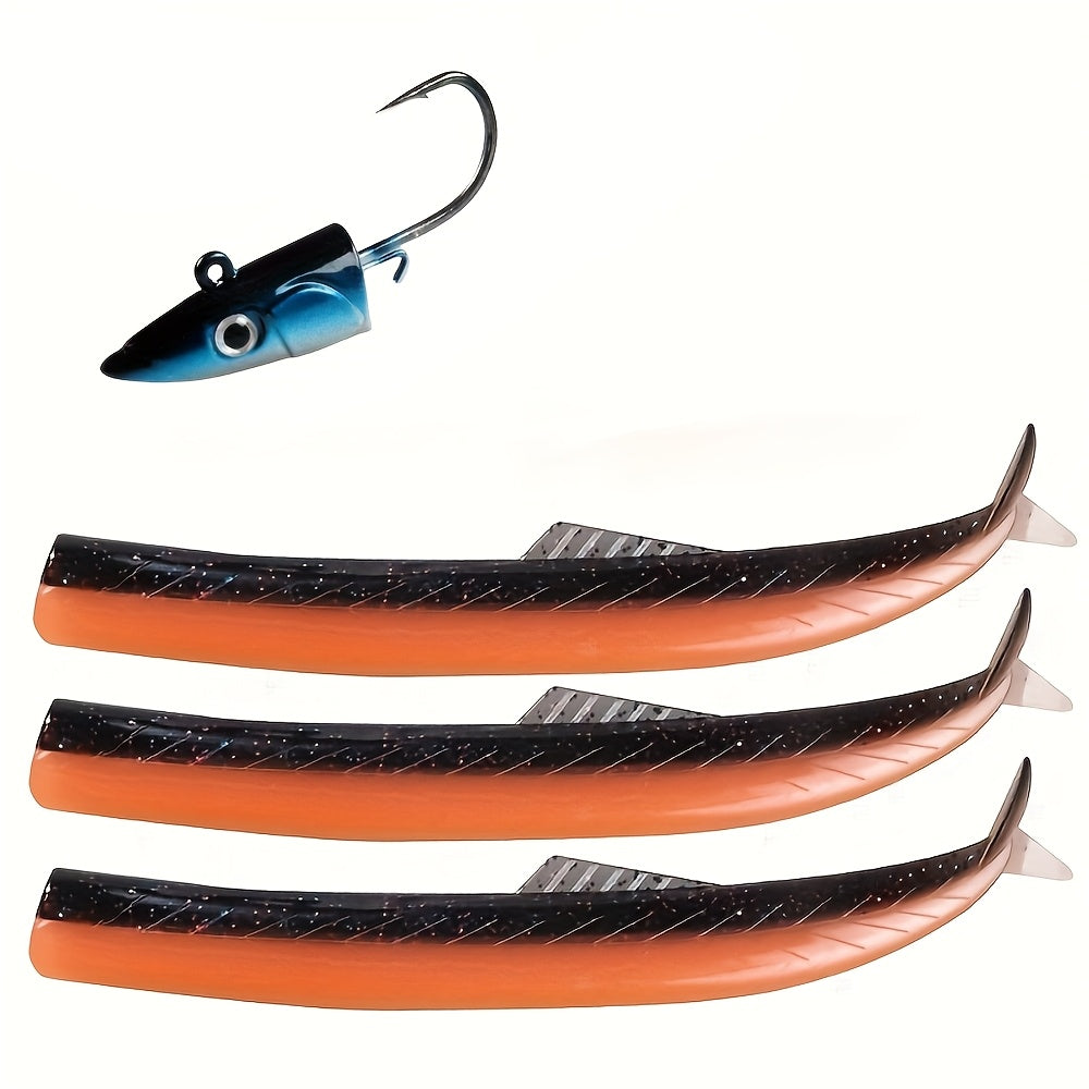 Blue 20g Jig Head + 3-Tail Swimbait Set | 115mm/ 6g Ultra-Realistic Lure | Casting Bottom Rig