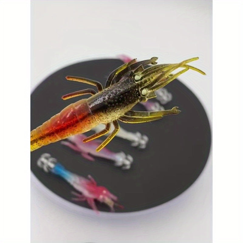 3pcs  Glow-in-Dark Soft Shrimp & Squid Lures - 10cm/9.5g Realistic Fishing Baits with 2Treble Hooks