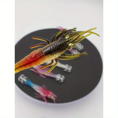 3pcs  Glow-in-Dark Soft Shrimp & Squid Lures - 10cm/9.5g Realistic Fishing Baits with 2Treble Hooks