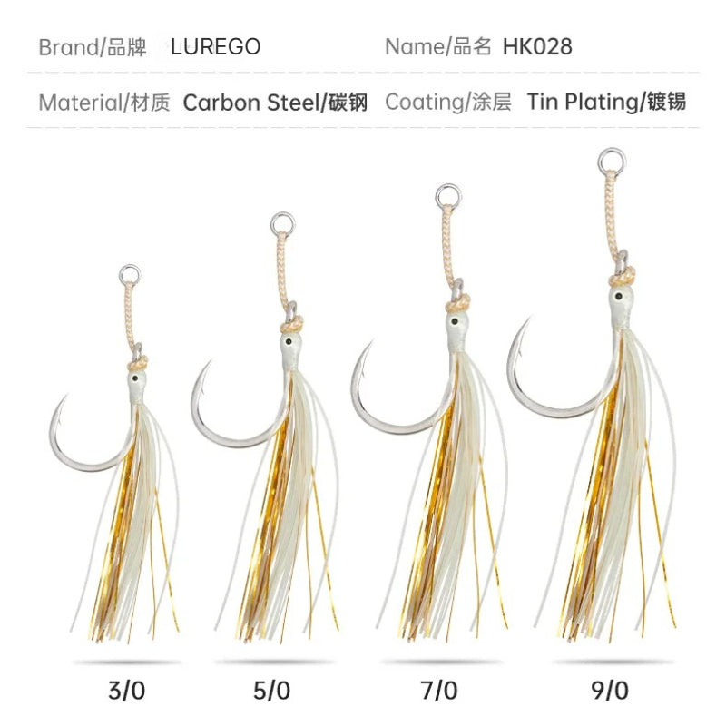 3PCS/Bag Assist Hooks 3/0‑9/0 Glow Squid Octopus Single Hook Saltwater Heavy Metal Jigging