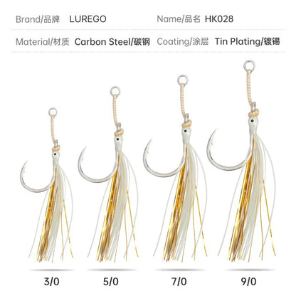 3PCS/Bag Assist Hooks 3/0‑9/0 Glow Squid Octopus Single Hook Saltwater Heavy Metal Jigging