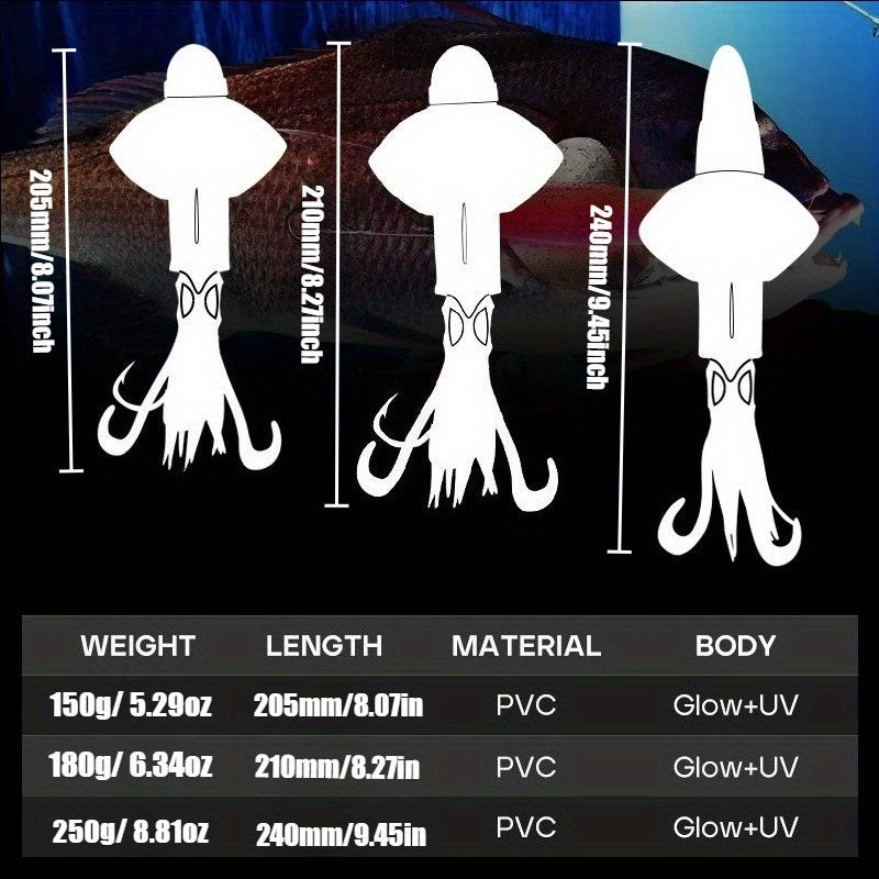Big Eye Squid Fishing Lure - Glow-in-the-Dark UV Lure with Anti-Loose Design, Durable Metal Hooks & Soft Bait for Deep Sea Night Fishing