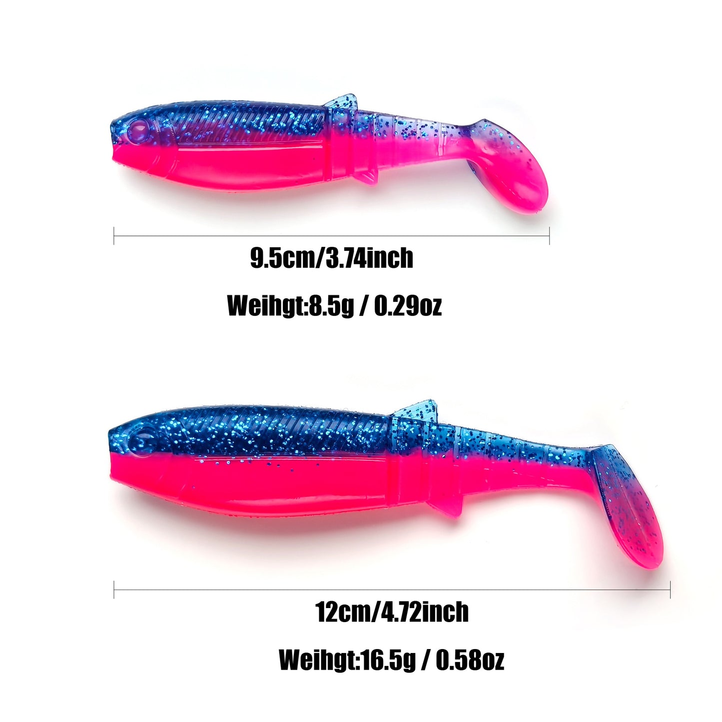 9.5cm 8.5g /12cm 16.5g Sinking Simulation Soft Swim Bait, Two‑Color T‑Tail PVC Lure for Bass Fishing