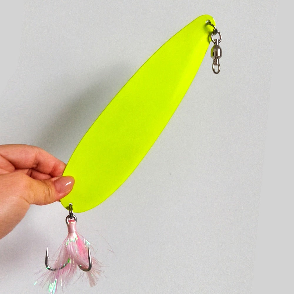 23cm / 9inch Jigging Spoon – Long Range Casting Metal Lure with Feather Treble Hook for Mackerel, Bluefish & Striped Bass