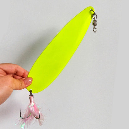 23cm / 9inch Jigging Spoon – Long Range Casting Metal Lure with Feather Treble Hook for Mackerel, Bluefish & Striped Bass