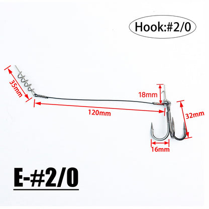 2PC Stinger Wire Trace Leader With Screw Treble Hook For Soft Bait
