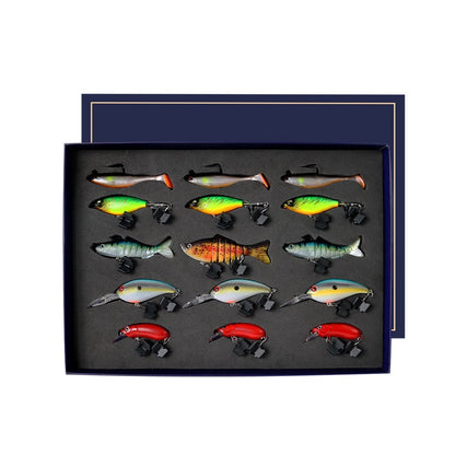 Premium 15-Pcs Fishing Lure Kit – Complete Tackle Set in a Gift Box with Hook Protectors