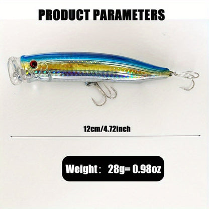 28g ABS Fishing Popper Lure with Wire-Integrated Reinforced Body, Surface Splash Bait for Long-Casting Floating Seabass Lure