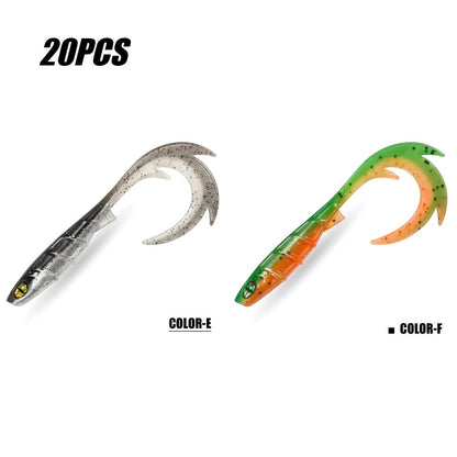 20pcs 9.5cm Fireflow Soft Bait Fishing Lure Long Curl Tail With 3D Eyes