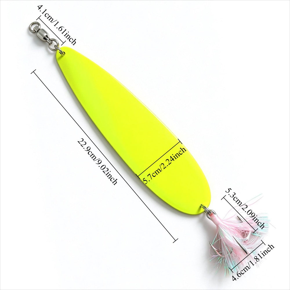 23cm / 9inch Jigging Spoon – Long Range Casting Metal Lure with Feather Treble Hook for Mackerel, Bluefish & Striped Bass