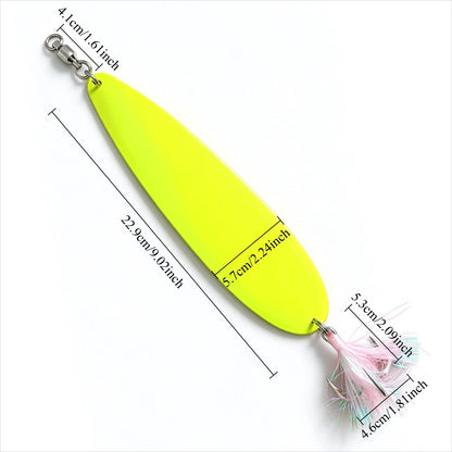 23cm / 9inch Jigging Spoon – Long Range Casting Metal Lure with Feather Treble Hook for Mackerel, Bluefish & Striped Bass