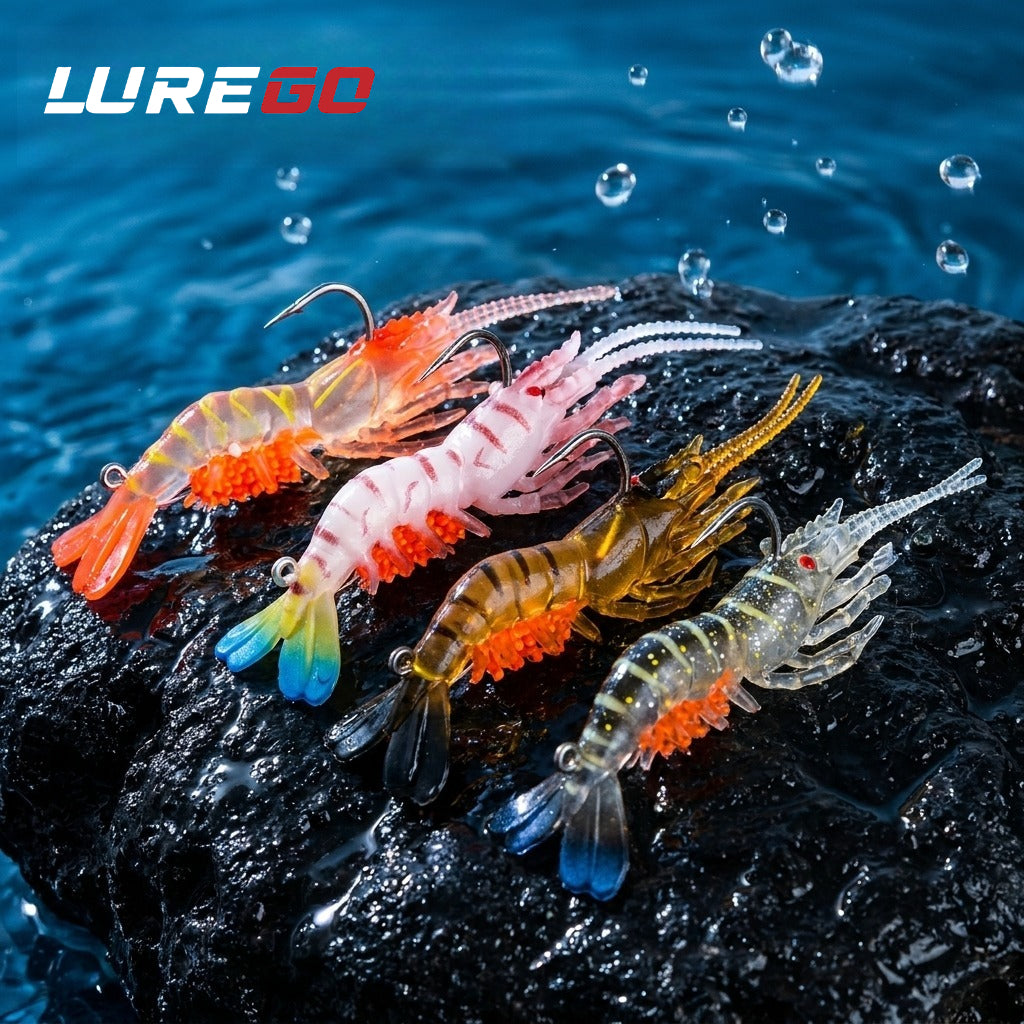 Soft Shrimp Lure 9cm/8g Glow UV Fluorescent Artificial Bait, Lifelike Legs Antenna Tail for Bass Trout Redfish