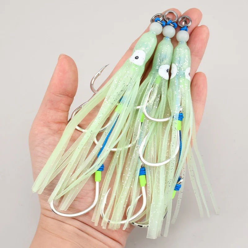 2PCS Sea Fishing Luminous Squid Hooks, Realistic Octopus Three-Hook Boat Fishing for Mackerel And Ribbonfish Hooks