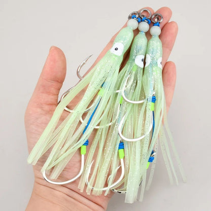 2PCS Sea Fishing Luminous Squid Hooks, Realistic Octopus Three-Hook Boat Fishing for Mackerel And Ribbonfish Hooks