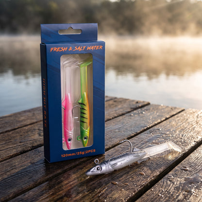 65-120MM Pre-Rigged Jig Head Soft Swimbait – T-Tail Baitfish Lure for Bass, Zander & Sea Bass Freshwater & Saltwater