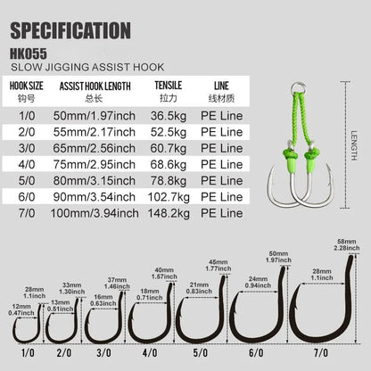 2PC Assit Hooks 360-degree PE tie line sea fishing with high-carbon steel iron plate auxiliary double hook
