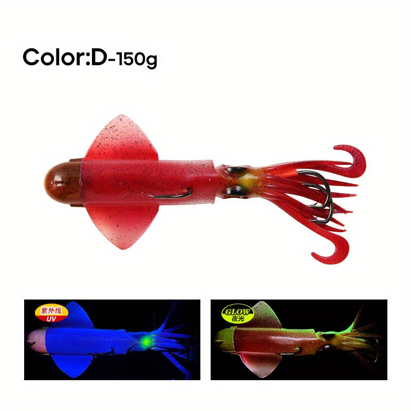 Big Eye Squid Fishing Lure - Glow-in-the-Dark UV Lure with Anti-Loose Design, Durable Metal Hooks & Soft Bait for Deep Sea Night Fishing