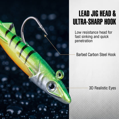 65-120MM Pre-Rigged Jig Head Soft Swimbait – T-Tail Baitfish Lure for Bass, Zander & Sea Bass Freshwater & Saltwater